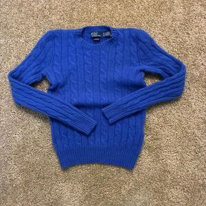 Polo Ralph Lauren 100% Cashmere Cable Knit Sweater Royal Blue XS MSRP $398-$498